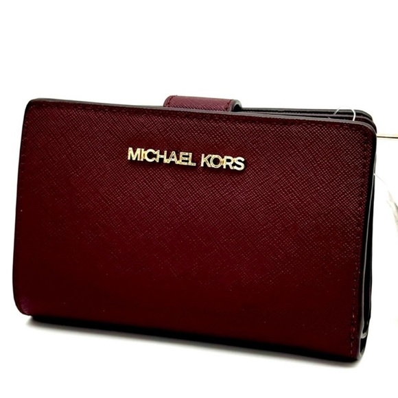 Michael Kors Medium Bifold Zip Chain Wallet Ox Blood - Picture 1 of 8